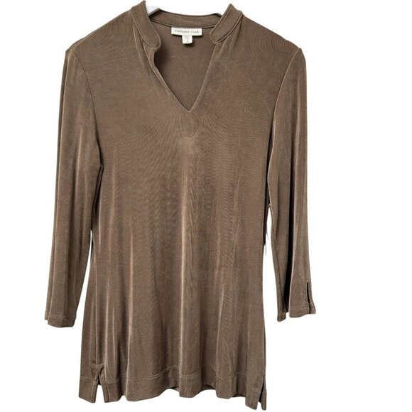 COLDWATER CREEK Women's Top Small Stretch Slinky Knit Long Sleeve Tan Tunic NWT - Picture 7 of 12